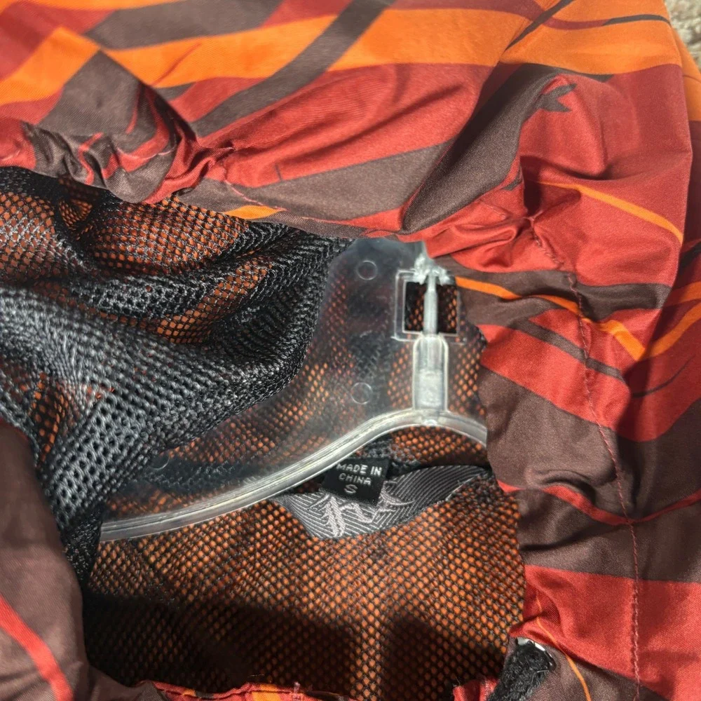 Fox Racing‎ Mens Red Orange Slash Print Hooded Full Zip Mesh Lined Windbreaker S
